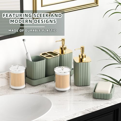 XLHOMO Bathroom Accessories Set - 25PC Sage Green Bathroom Set, Bathroom Set with Shower Curtain and Rugs, Sage Green Shower Curtain Set, Bathroom Accessory Set, Trash Can & Soap Dispenser