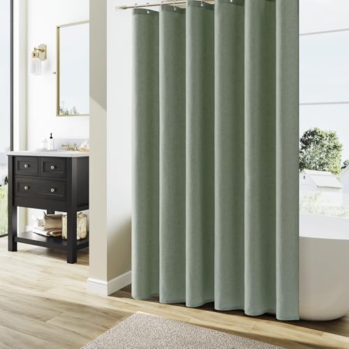 Naturoom Linen Shower Curtain 72 Inch Long for Bathroom Light Sage 1 Panel
