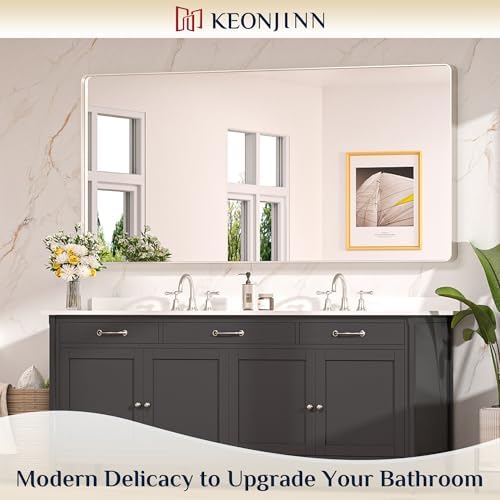 Keonjinn 72 x 36 Inch Brushed Nickel Bathroom Vanity Mirror, Tempered Glass