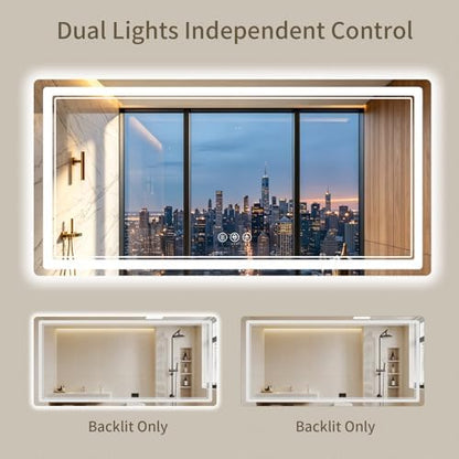 30"x60" LED Bathroom Mirror with Lights, Backlit + Front Lit, Anti-Fog, Lighted Bathroom Mirror for Wall, HD Shatterproof Tempered Glass, Dimmable, Memory Function (Horizontal/Vertical)