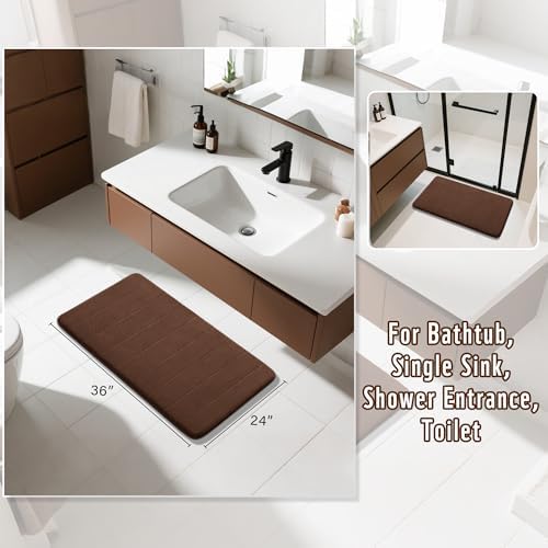 Yimobra Large Bath Mat 36"x24", Super Soft Quick Dry Memory Foam Bathroom Rug, Water Absorbent, Non Slip Backing Machine Washable for Tub Shower, Thick Comfort Support, Brown
