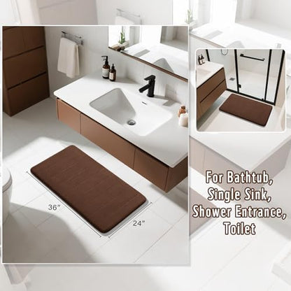 Yimobra Large Bath Mat 36"x24", Super Soft Quick Dry Memory Foam Bathroom Rug, Water Absorbent, Non Slip Backing Machine Washable for Tub Shower, Thick Comfort Support, Brown