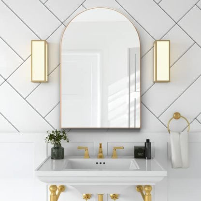 Wall Mounted Mirror, Arched Wall Mirror for Bathroom, 24"x36" Arch Bathroom Mirror with Metal Frame, Gold Vanity Mirror Decor for Mantle, Bedroom, Entryway, Living Room