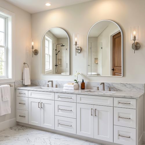 FICTOR 2 Pack 24" x 36" Arched Bathroom Vanity Mirror for Over Sink, Silver