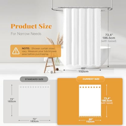 BTTN 60x72 Boho Farmhouse Linen Heavy Duty Cloth Shower Curtain Set, White