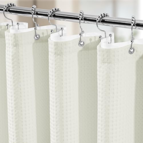 Vipfree 3 in 1 Shower Curtain Set, Waffle Shower Curtain and Liner Set with 12 Double Sided Shower Curtain Hooks, 258GSM Luxury Weighted Cloth Shower Curtains for Bathroom, 72 W x 72 H, Cream