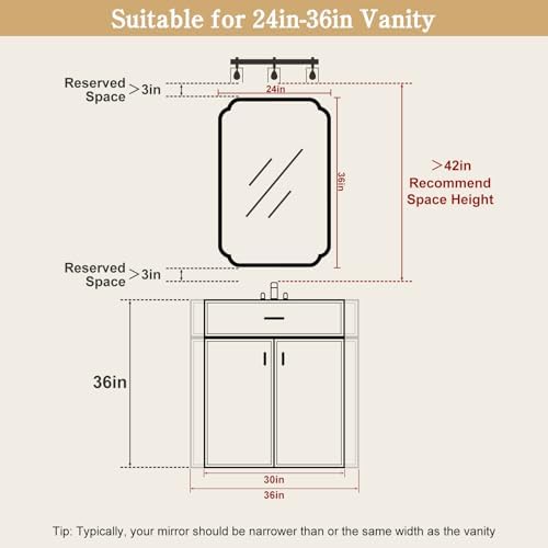WallBeyond Wood Bathroom Mirror for Wall Mounted with Rounded Corner Wood Frame for Entryway, Living Room or Bedroom Home Decor Vertical or Horizontal Hanging [24" x 36" Walnut Color]