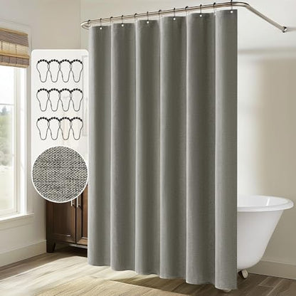 MIULEE Linen Fabric Shower Curtain Grey W72*L72 12 Metal Hooks