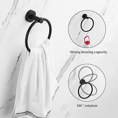 Bathroom Hardware Set Black 10 Pieces, Towel Bar Set Matte Black Stainless Steel Towel Rack Set Includes 2PCS 16'' Towel bar, 4PCS Towel Hooks, 2PCS Toilet Paper Holder and 2PCS Towel Ring