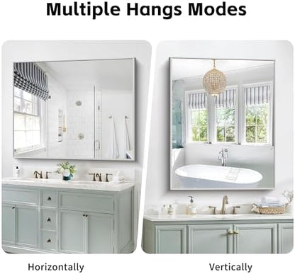 COFENY 40x48inch Silver Bathroom Mirror, Silver Rectangle Mirror with Frame, Large Rectangular Wall Mirrors for Bathroom, Living Room, Hair Salon, Big Farmhouse Mirror Hang Horizontal/Vertical