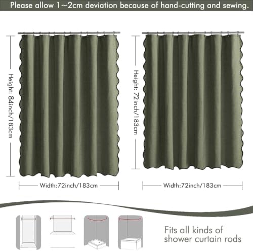 MIULEE 72"x84" Extra Long Scalloped Linen Shower Curtain Olive Green