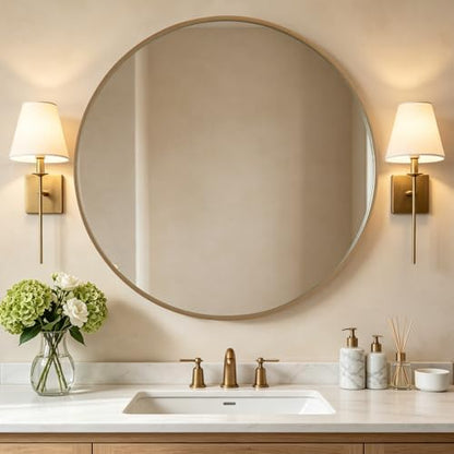 WallBeyond Round Wood Mirror, 40" Round Modern Decoration Large Circle Wall Mirror for Bathroom Living Room Bedroom Entryway, Honey