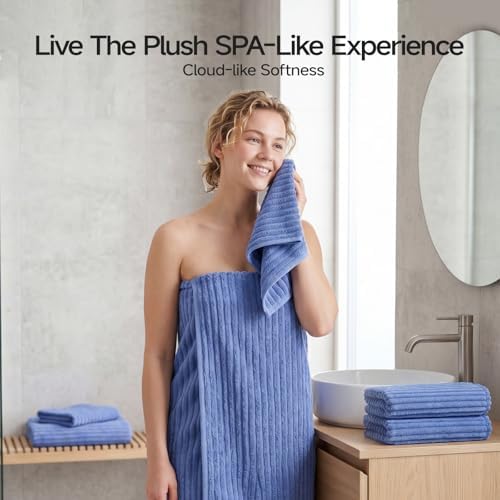 ecolook Blue Bath Towel Set of 2, 31 x 63 in, Soft and Highly Absorbent, Lightweight Microfiber Towels for Bathroom, Gym, Hotel and Spa