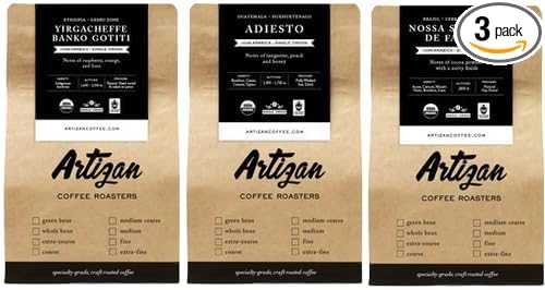 Artizan Coffee USDA Organic Ground Coffee | Single Origin Discovery Bundle | Medium Grind for Drip | Dark Roast | 10 oz X 3 | Roasted in South Florida