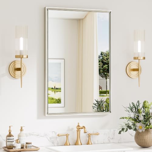 Keonjinn 20 x 30 Inch Brushed Nickel Bathroom Mirrors for Over Sink
