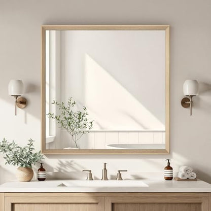 Oak Wood Effect Framed Wall Mirror, 36x36 Rectangle Mirror