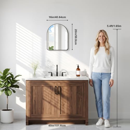 GLASHOM Arched Bathroom Vanity Mirror, 16"x20" Black Frame Wall Mirror