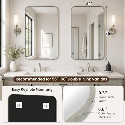 2-Pack 24x36 Inch Brushed Nickel Rounded Rectangle Vanity Mirrors