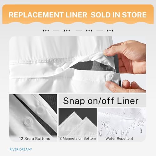 River Dream Heavyweight Waffle No Hook Shower Curtain with Liner,Gray,71x74
