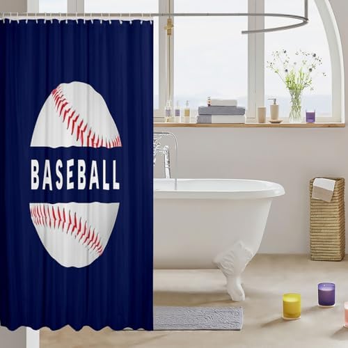 jejeloiu Baseball Shower Curtain 72"x72" Sports Game Bath Curtain for Boys Girls Teens Baseball Gaming Bathroom Shower Curtain Set Women Men Gift for Baseball Lover Kids Bathroom Accessories
