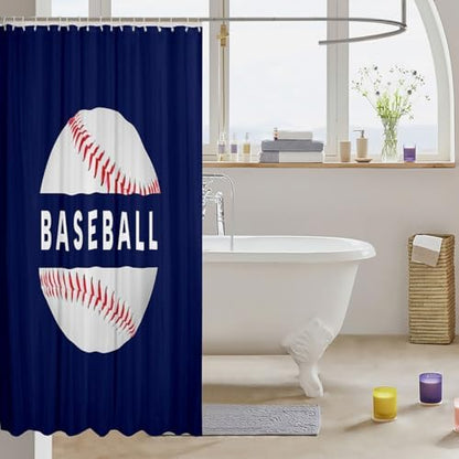 jejeloiu Baseball Shower Curtain 72"x78" Sports Game Bath Curtain for Boys Girls Teens Baseball Gaming Bathroom Shower Curtain Set Women Men Gift for Baseball Lover Kids Bathroom Accessories