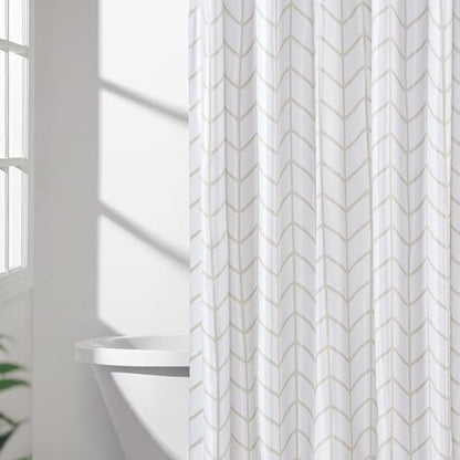 Amazon Basics Bathroom Shower Curtain, Water Resistant Fabric with Weighted Hem, Rust Resistant Grommets & Hooks, Machine Washable, 72"x72", Natural Herringbone