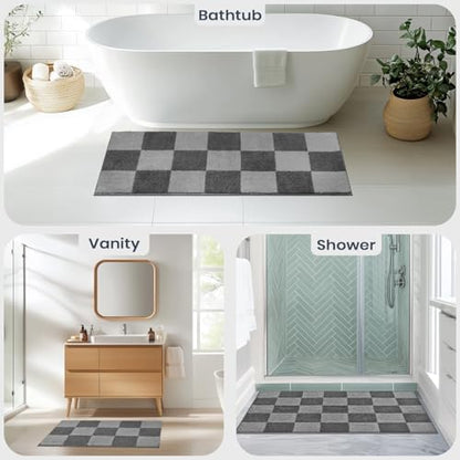 PURRUGS Bathroom Rug Non-Slip Machine Washable 30" x 60", Super Absorbent and Quick-Dry Bath Mat, Extra Soft and Plush Bath Rug for Shower, Bathtub and Sink, Grey & Dark Grey