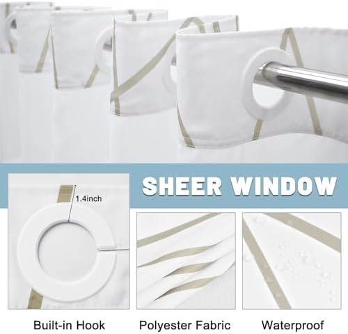 LXBNI Beige Khaki No Hook Shower Curtain with Liner, 71 x 74 Inch