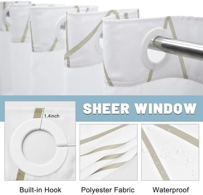 LXBNI Beige Khaki No Hook Shower Curtain with Liner, 71 x 74 Inch