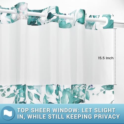 WITHLOC No Hook Shower Curtain with Liner, Eucalyptus Seaweed Green, 71x74