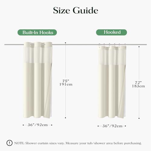 Dynamene Cream Hook Free Waffle Shower Curtain & Snap-in Fabric Liner,36x75