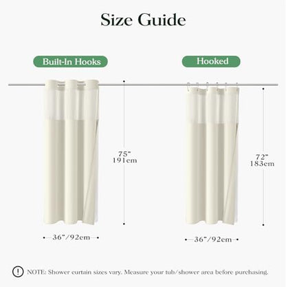 Dynamene Cream Hook Free Waffle Shower Curtain & Snap-in Fabric Liner,36x75