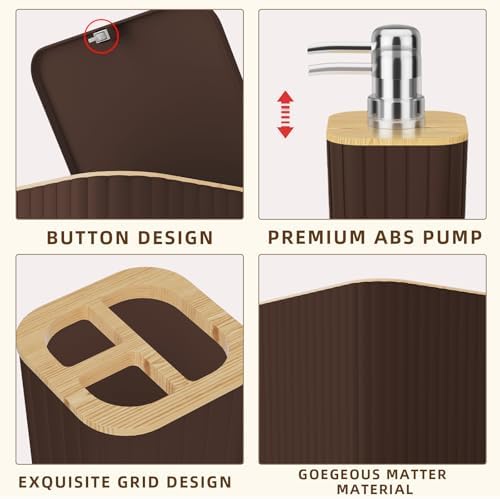 XLHOMO Bathroom Set - Elegant Brown Bathroom Set, 10PC Brown Bathroom Accessories Set, Bathroom Sets with Toilet Brush, Bathroom Trash Can