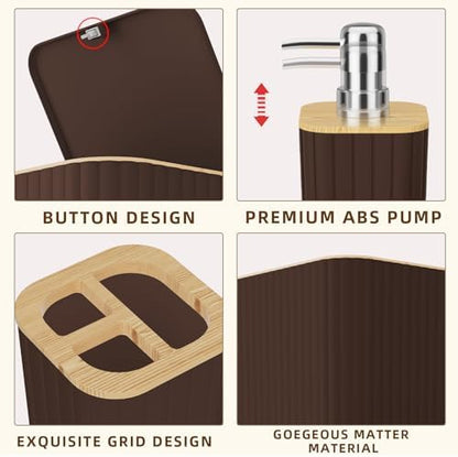 XLHOMO Bathroom Accessories Set - 25PC Brown Bathroom Set, Bathroom Set with Shower Curtain and Rugs, Brown Shower Curtain Set, Toilet Brush, Bathroom Trash Can