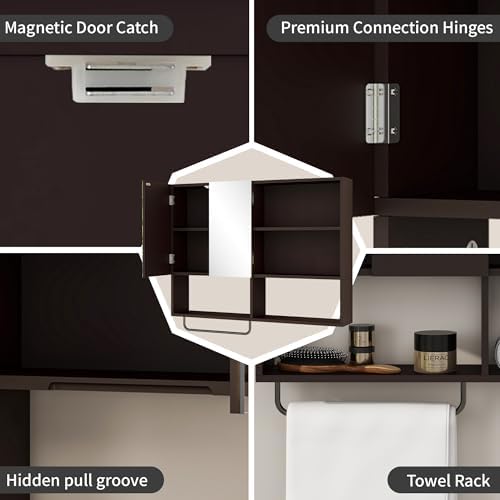 Bathroom Wall Cabinet, Medicine Cabinet with Mirror, Espresso