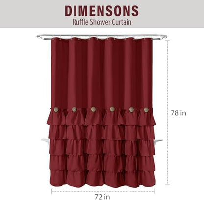 Seasonwood Burgundy Shower Curtain with Nature Buttons Ruffle Shower Curtains Farmhouse Shower Curtain for Bathroom 72" W x 78" L,Burgundy/Red
