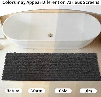 Disolla Dark Grey Bathroom Rug 24x44 Inch - Thick Chenille Bath Mat, Large Shaggy Plush Absorbent Rug, Non-Slip Machine Washable Floor Mat for Double Vanity