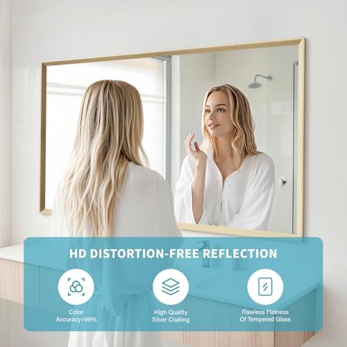 Oak Wood Effect Framed Wall Mirror, 30x48 Rectangle Mirror