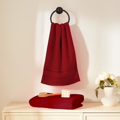 COZYART Bath Towel Set 6 PCS, Luxury Cherry Red 100% Turkish Cotton 650GSM