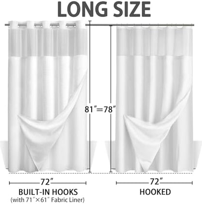 No Hook Shower Curtain with Liner Set Hotel Waffle Curtain White 72W X 81L