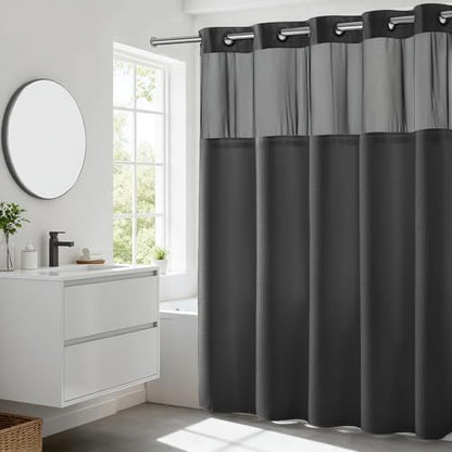 River Dream Waffle No Hook Shower Curtain with Liner,Graphite Grey,71x74