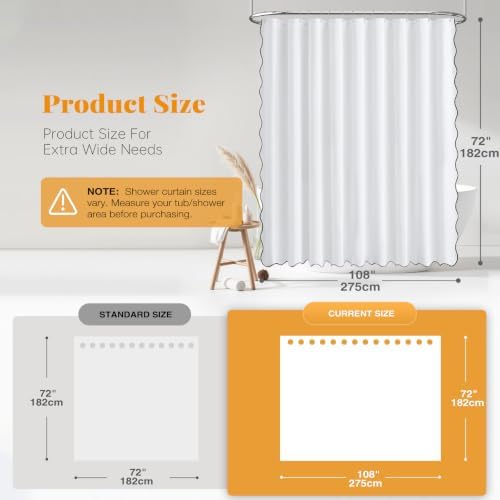 BTTN 108x72 Boho Scalloped Linen Textured Cloth Shower Curtain Set, White