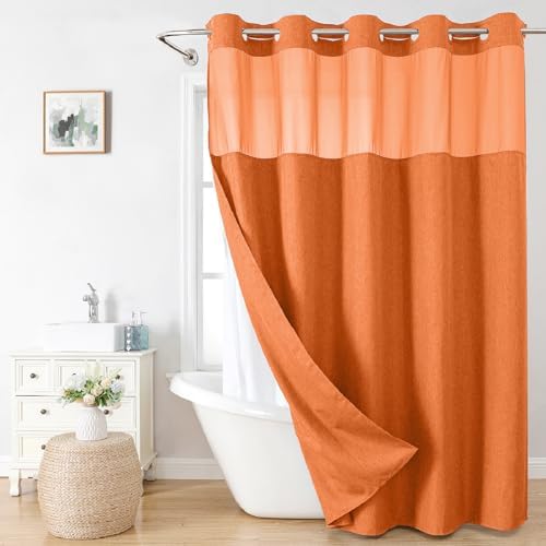 eachope Extra Long No Hook Shower Curtain and Liner Set,71x86 Burnt Orange