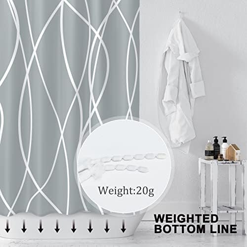 Striped Shower Curtain for Bathroom, Light Grey White, 72"W x 72"L