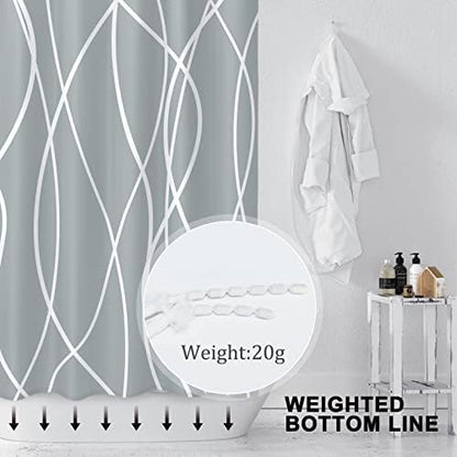 Striped Shower Curtain for Bathroom, Light Grey White, 72"W x 72"L