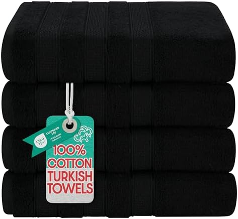 American Soft Linen Salem 100% Cotton Turkish 4 Piece Bath Towels for Bathroom, 600 GSM Soft Absorbent Quick Dry Bath Towel Set, Black