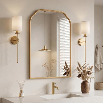 36"x24"﻿ Gold Bathroom Scalloped Mirror, Rust-Proof Metal Frame