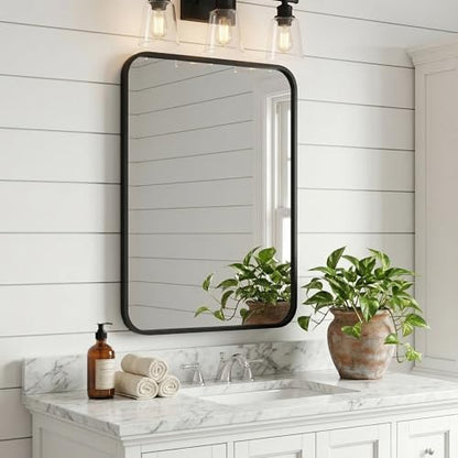 24x36 Inch Matte Black Rounded Rectangle Bathroom Vanity Mirror