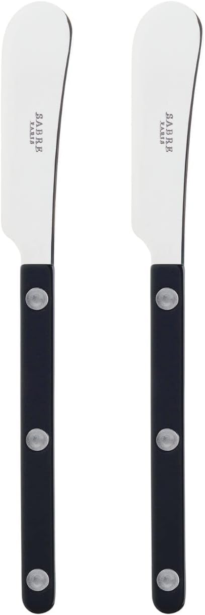 Sabre Paris - Set of 2 Spreader Knives 5.5 inches - Bistrot Collection - Perfect for Butter, Tapenades, Spreads - Stainless Steel & Nylon - Dishwasher Safe - Black - Brilliant Finish