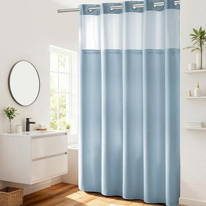 River Dream Heavyweight Waffle No Hook Shower Curtain with Liner,Blue,71x86